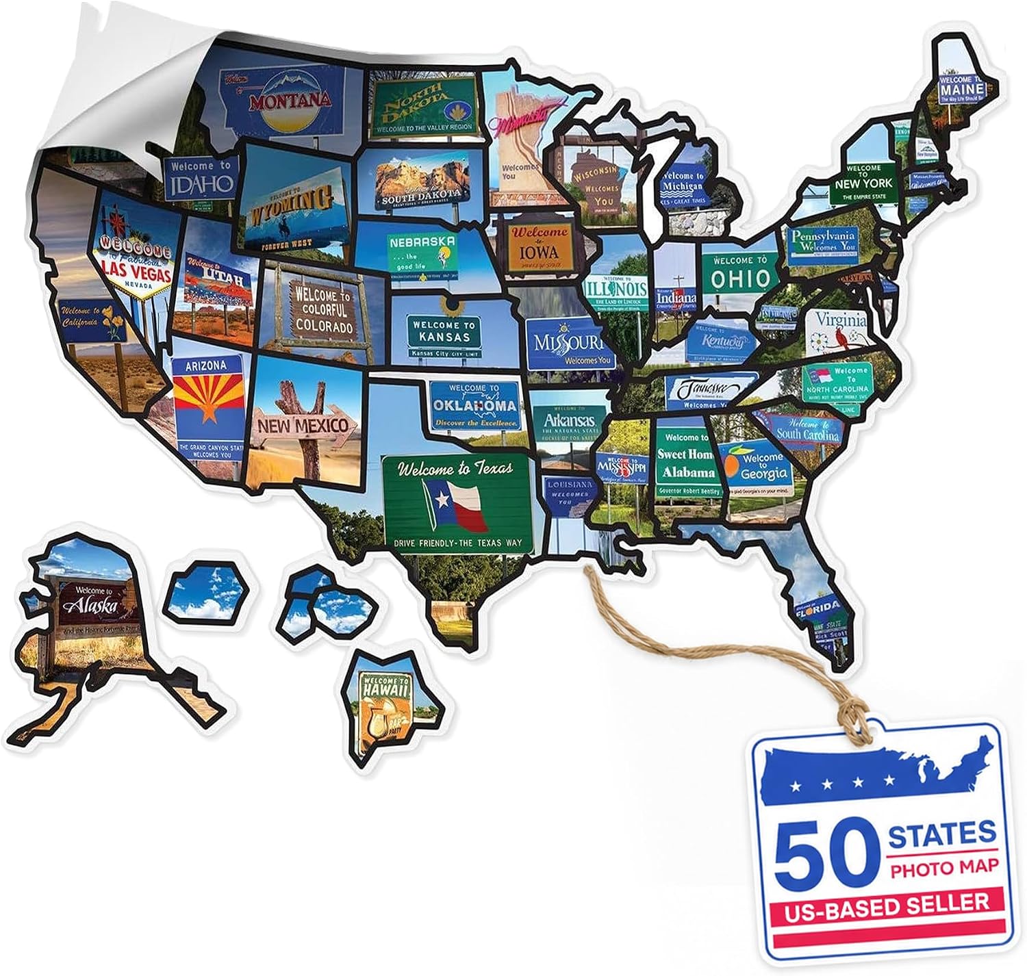 RV State Sticker Travel Map - XL 21x15in 3M Vinyl USA Decals for Camper