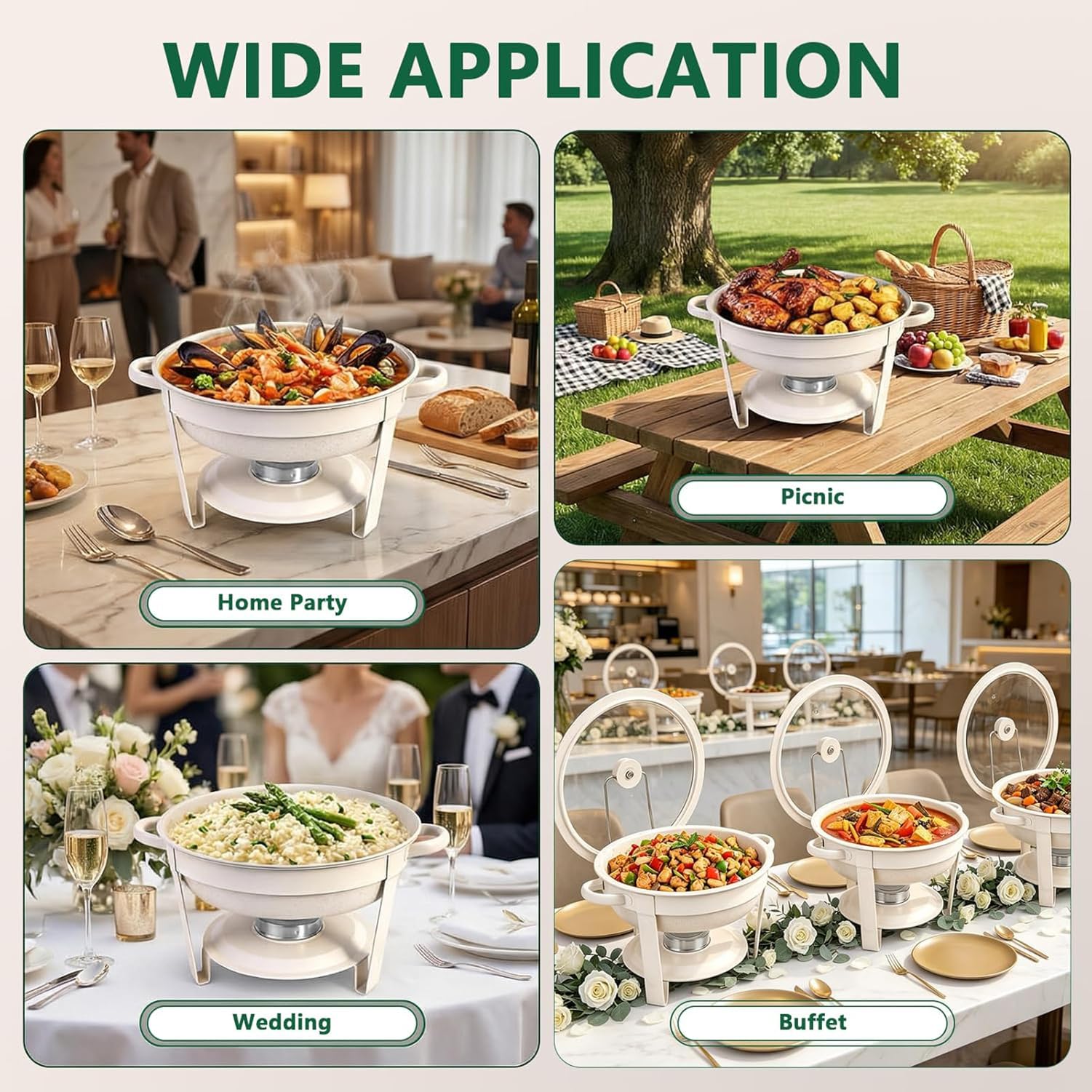 Chafing Dish 5L Scaldavivande Buffet con Coperchio in Vetro Set 2 | Rechaud con Supporto per Combustibile, Rivestimento Antiaderente Maifanite, Ideale per Matrimonio, Catering, Feste