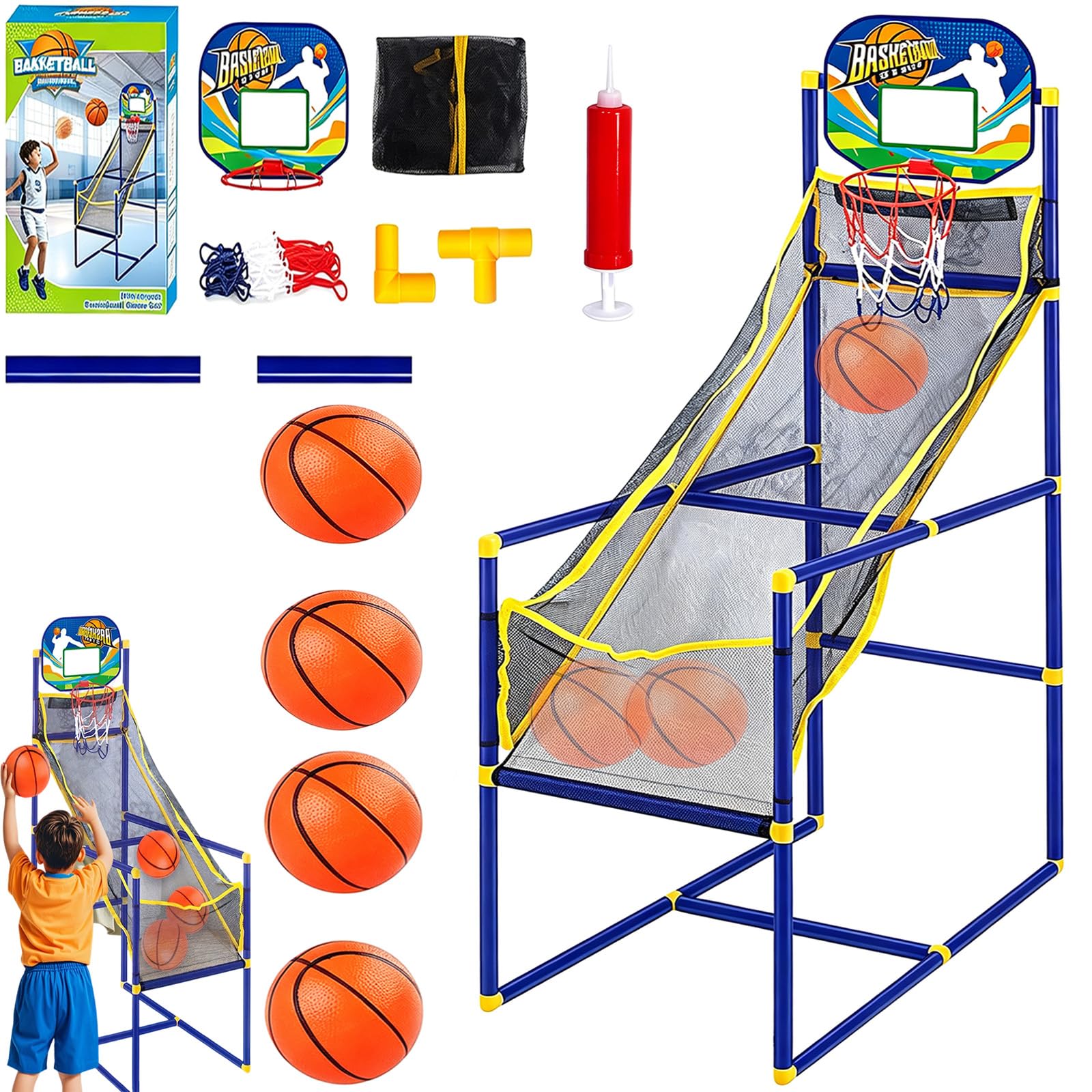 Kids Indoor Basketball Arcade Game, Kids Basketball Hoop ，4 Ball