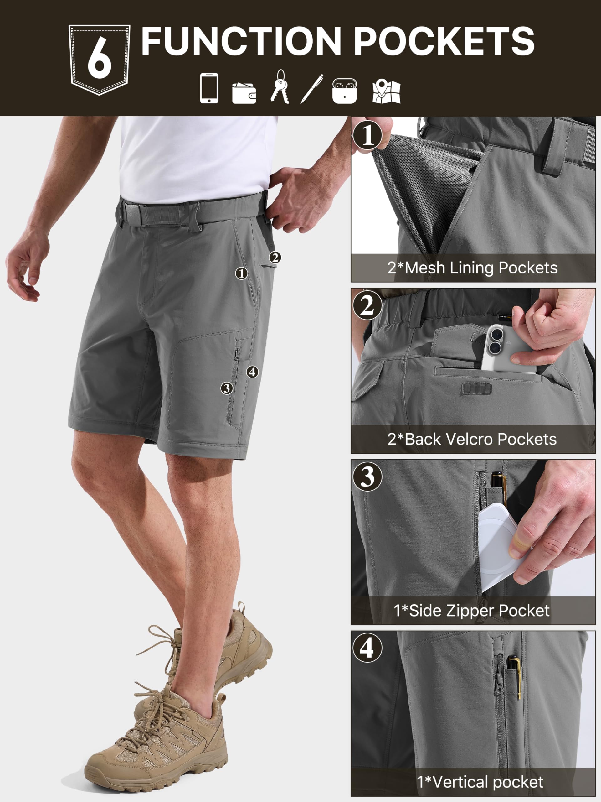 FREE SOLDIER Pantaloni Convertibili da Trekking da Uomo, Leggeri, a Rapida Asciugatura, Pesca, con Cerniera e Cintura