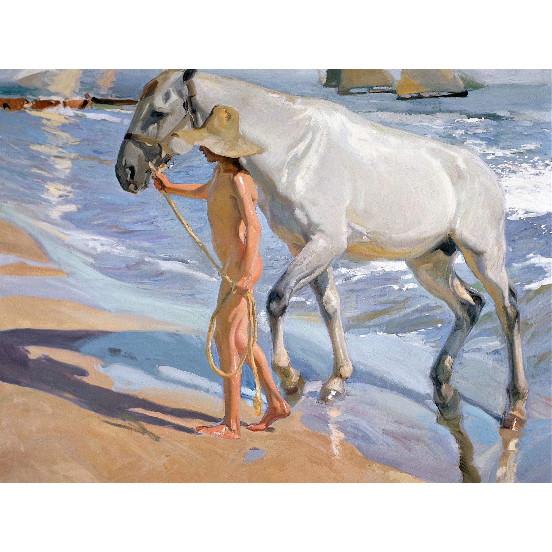 Artery8 Joaquin Sorolla The Horses Bath Beach Sea Painting Premium Wall Art Canvas Print 18X24 Inch