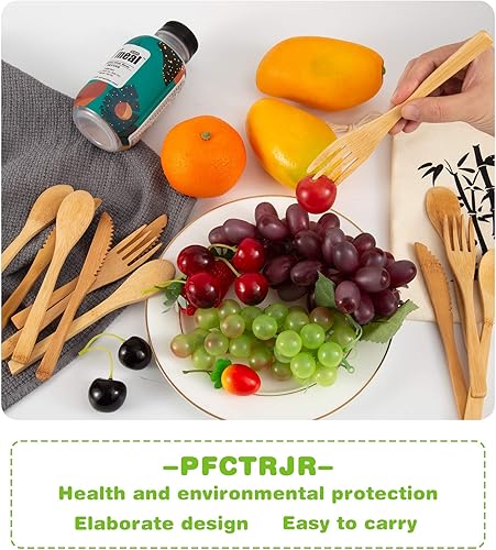 Miniatura 5 de 18 cubiertos de bambú reutilizables, cubiertos de bambú, juego de cubiertos de bambú, utensilios de viaje de bambú para camping, picnic, fiesta,