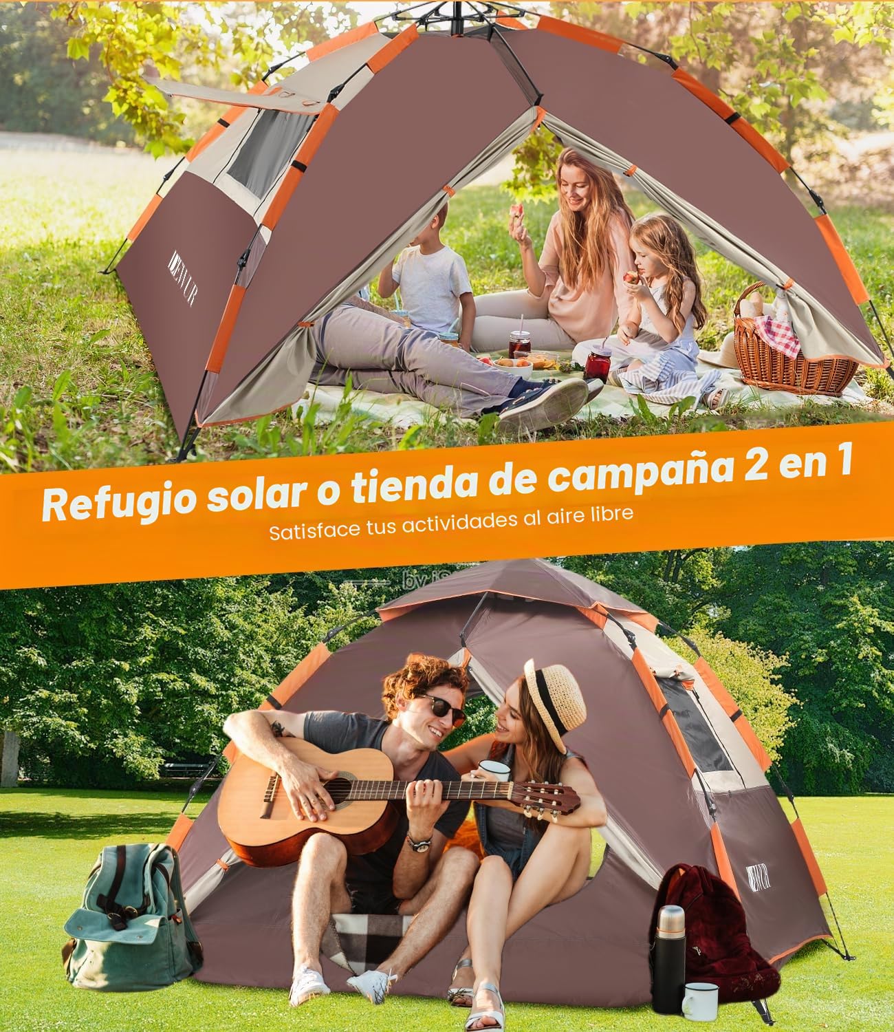Dewur Tienda de campaña para 4 personas, impermeable, resistente al viento, con 2 puertas de malla, ventana 2 en 1, doble capa, bolsa de transporte para camping, senderismo
