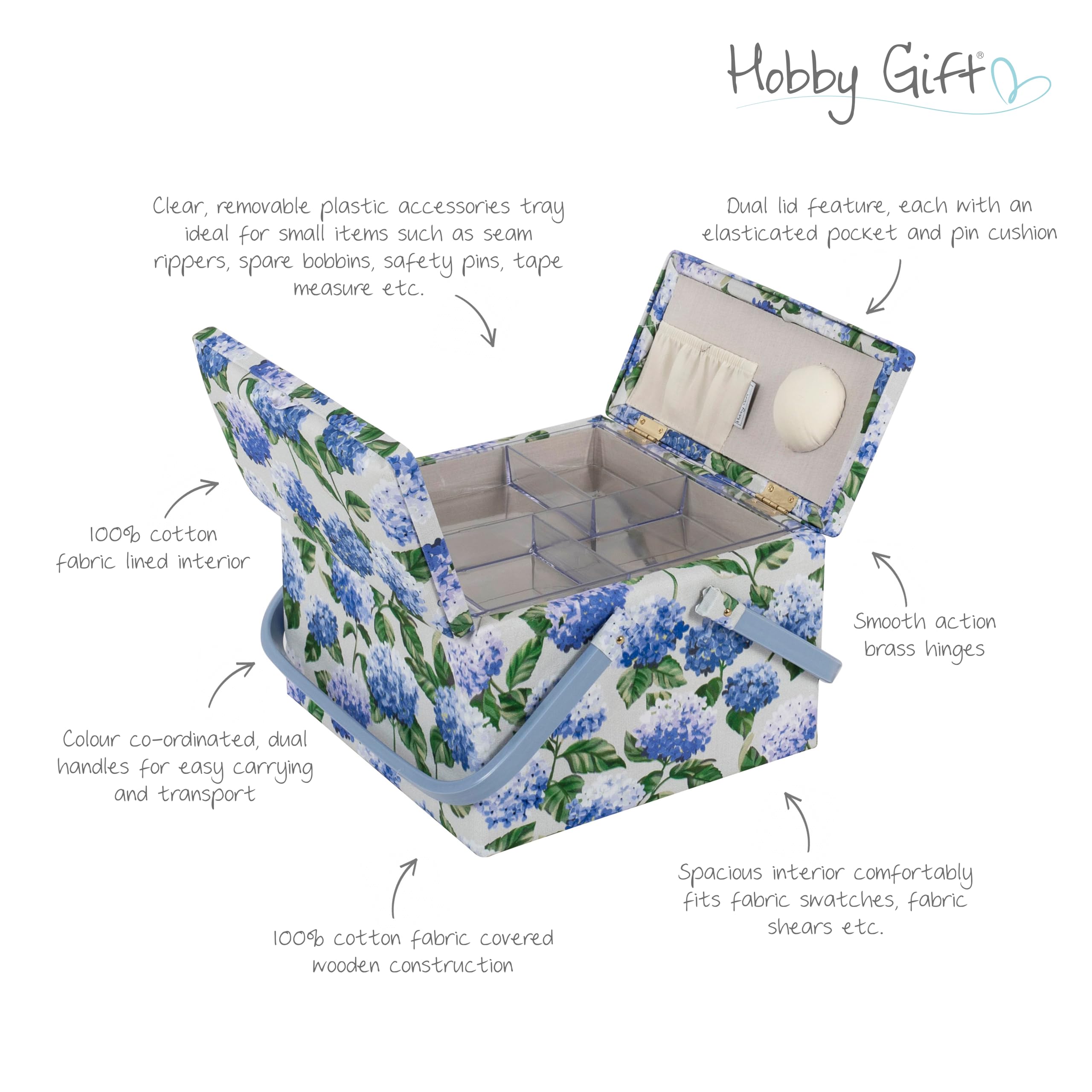 Scatola Portaoggetti Da Cucito MrsQ - Con Vassoio E Puntaspilli, Design In Cotone Pois Malva | 20x20x11 Cm - Foto 6