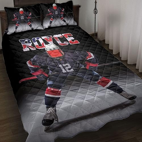 OhaPrints Regalo personalizado para amantes de los jugadores de hockey con la bandera de Estados Unidos, color negro, con número de nombre, manta y