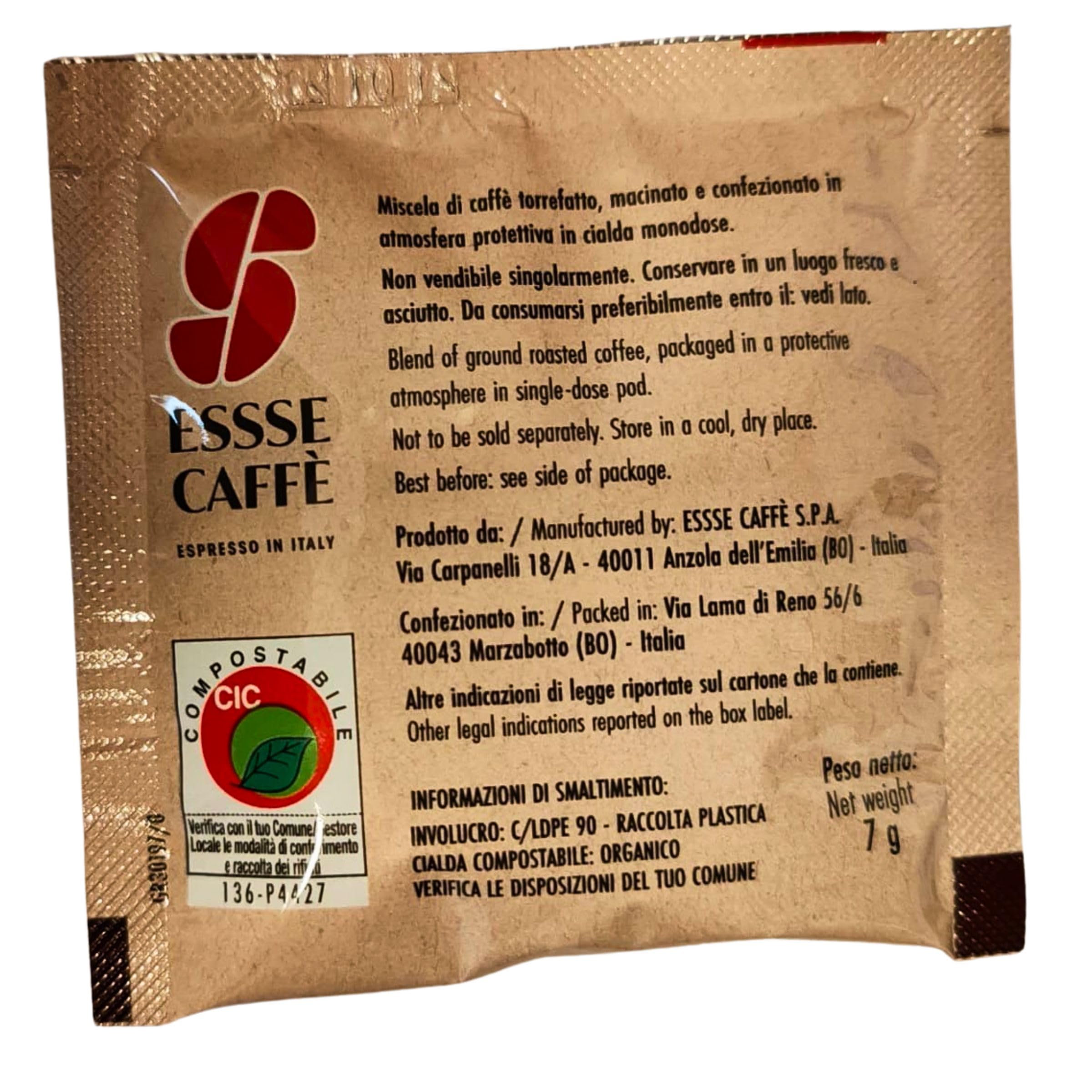 Essse Caffè Intenso 100 Cialde Compostabili 7 g Miscela Arabica e Robusta Espresso Corposo e Persistente 700 g Totali