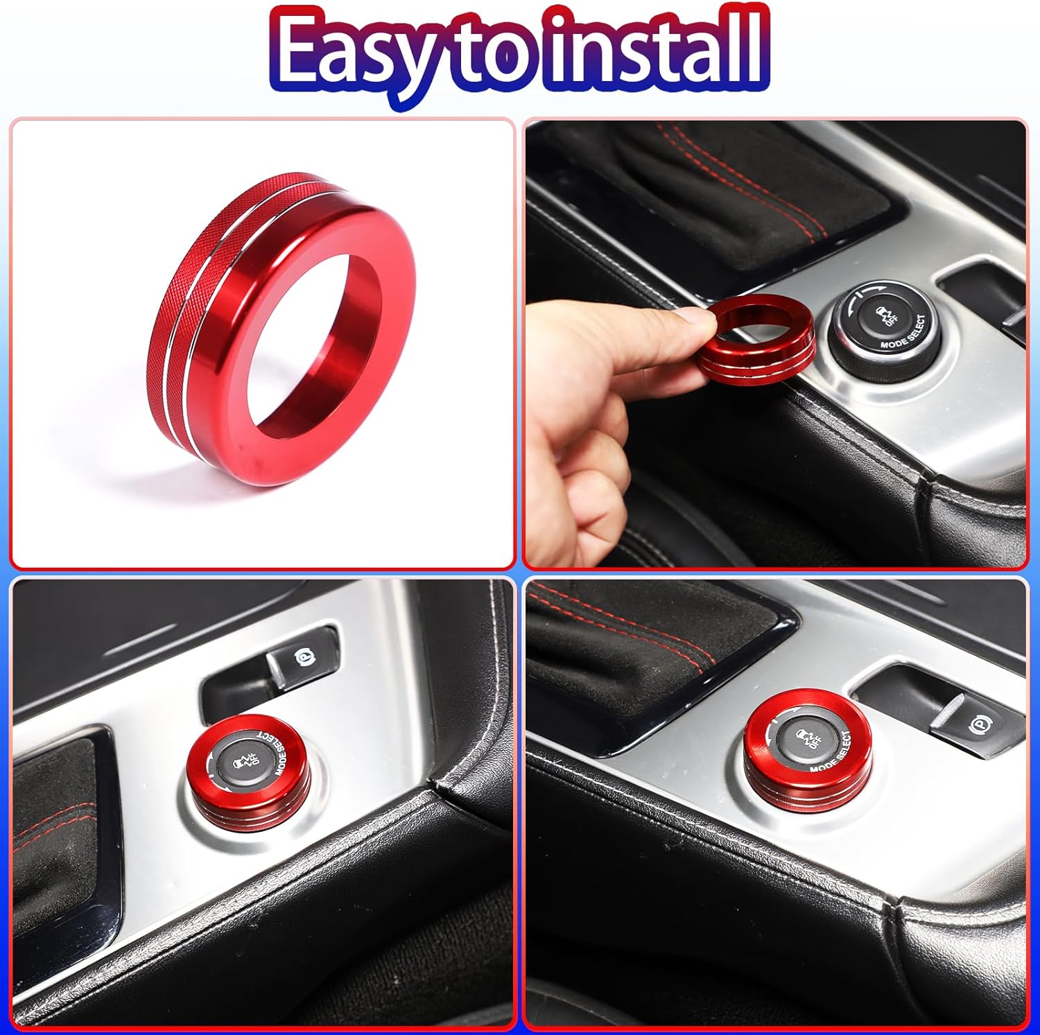 Sekhyna Gear Shift Knob Ring Cover Trim Compatible with Corvette C7 Stingray 2014-2019 Aluminum Alloy 1PCS Central Console Drive Mode Knob Ring Cover Trim (Red)