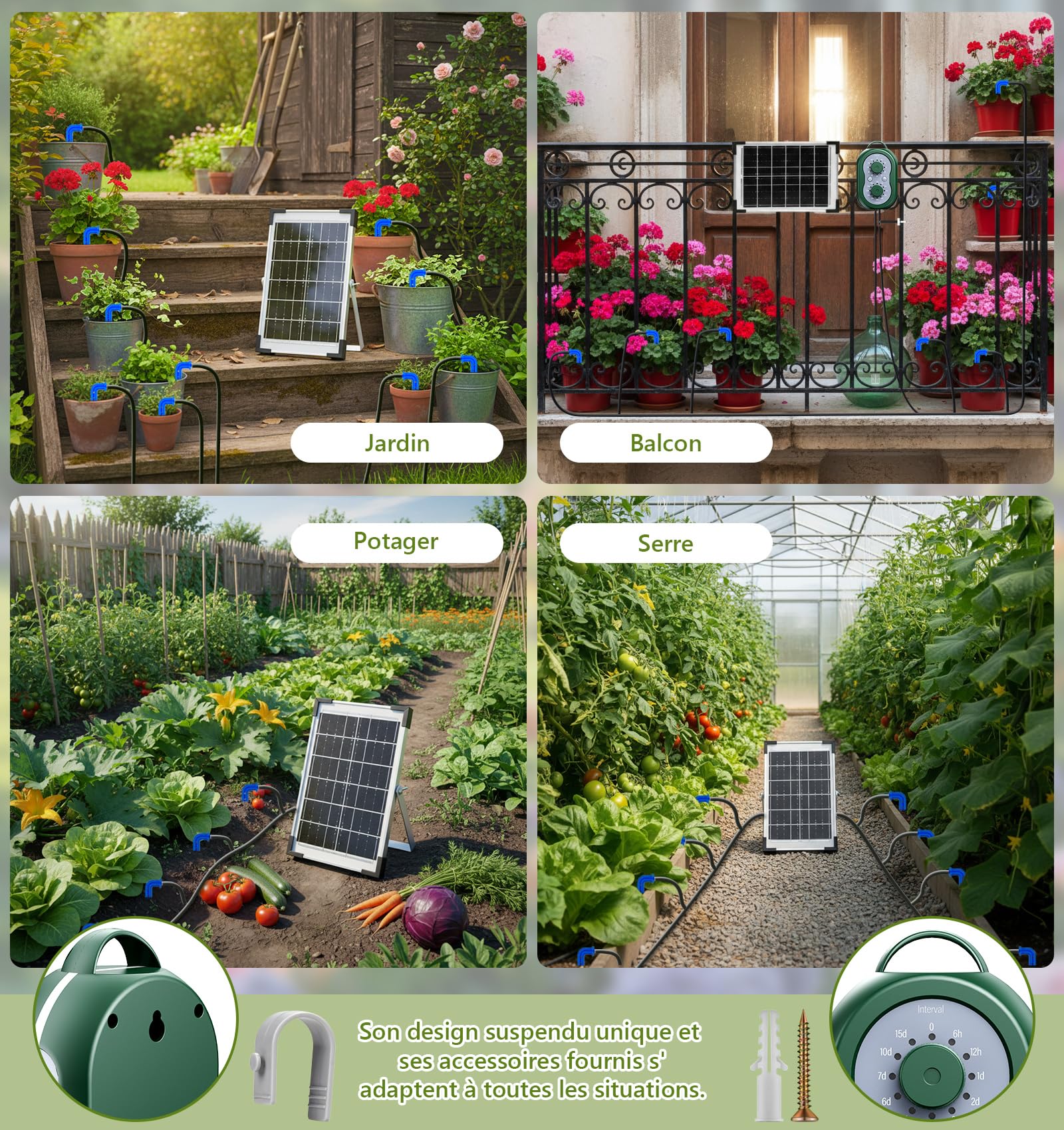 Kit Arrosage Automatique Solaire pour Jardin, Systeme D'irrigation Goutte à Goutte pour 30 Plantes les Vacances avec Minuterie+Tuyau de 35M, Systeme Arrosage Automatique pour Jardin,Plantes de Balcon