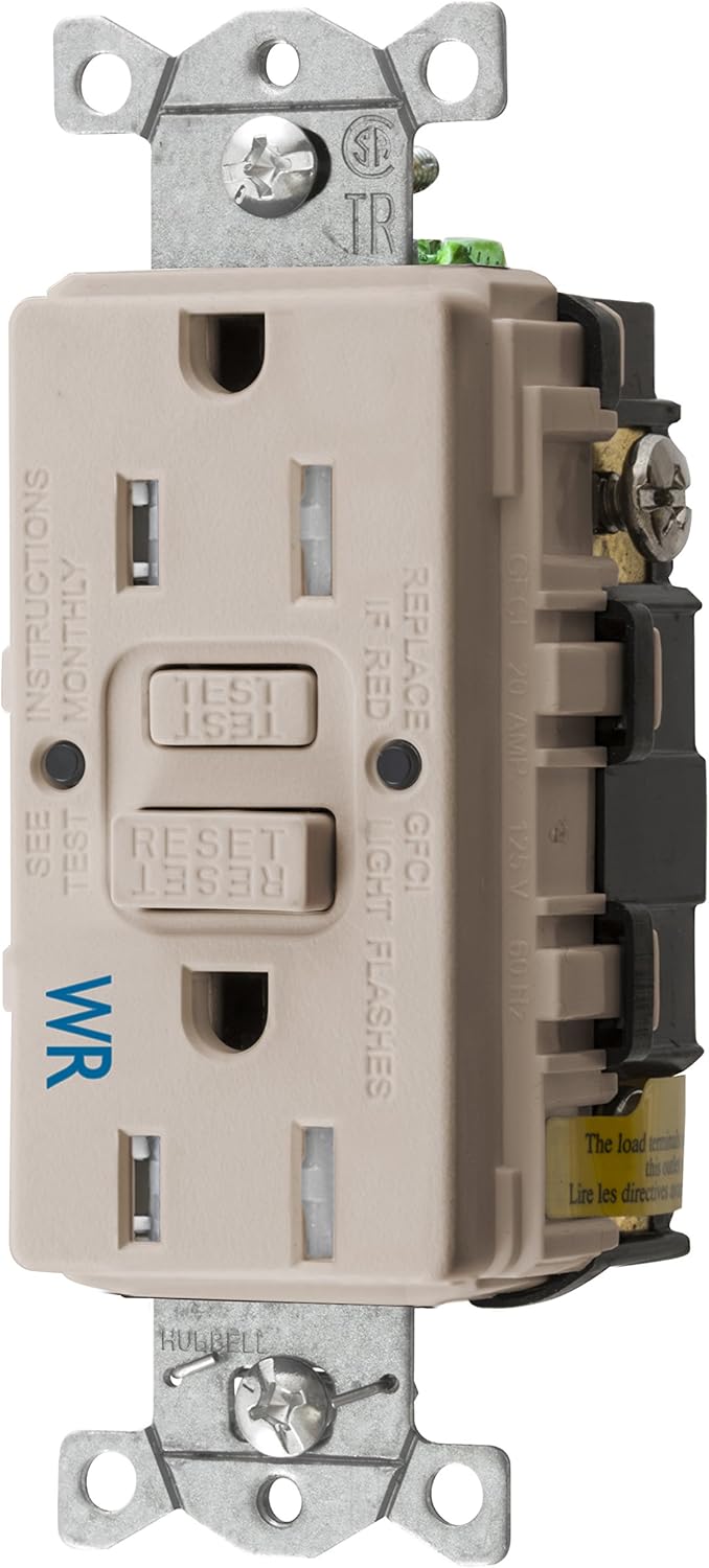 Bryant Electric GFWRST20W 20 Amp 125V Commercial/Residential Self Test Weather Resistant Duplex GFCI Receptacle, White