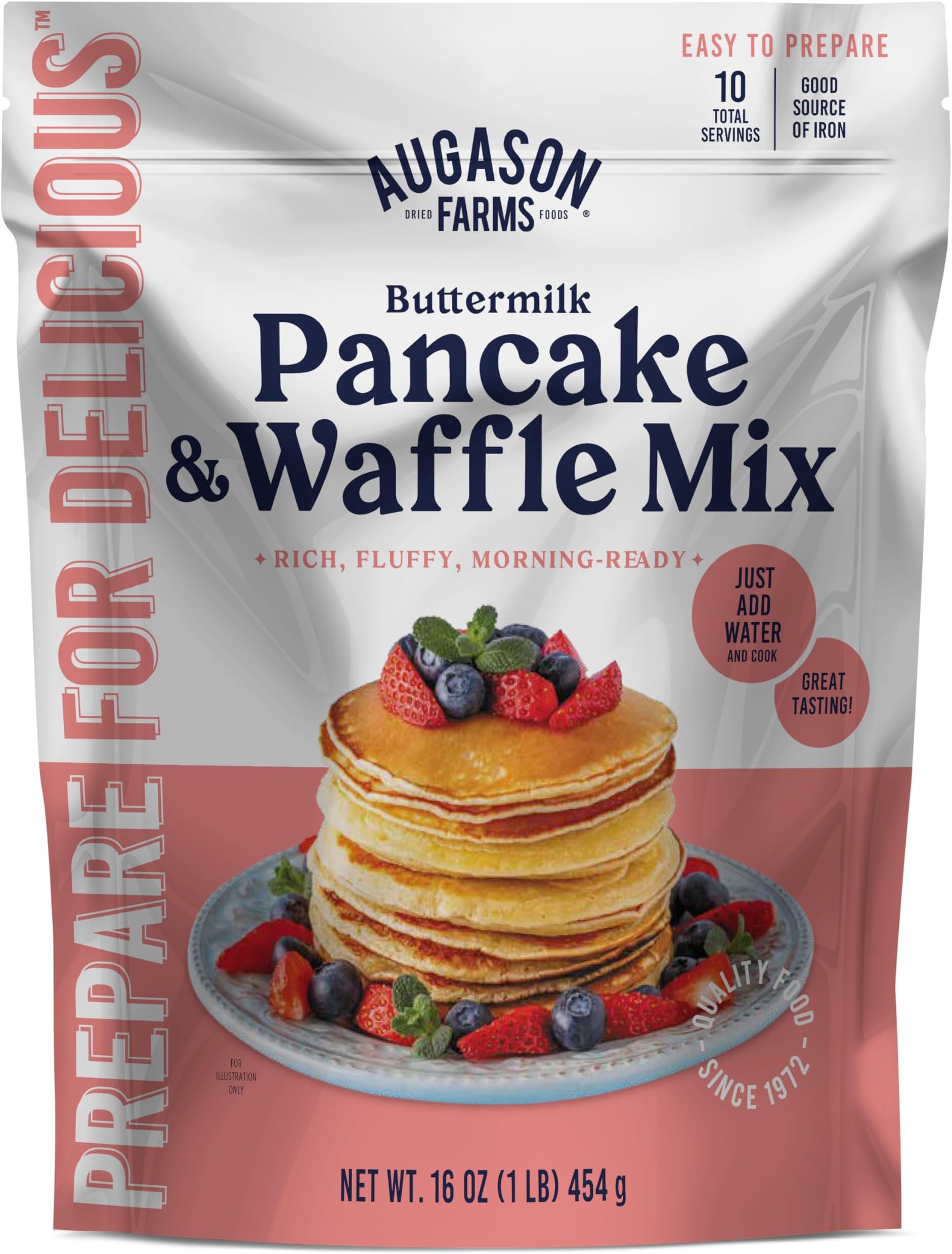 Augason Farms Buttermilk Pancake & Waffle Mix Resealable Pouch, Emergency Food Supply, Everyday Meals, 10 Servings