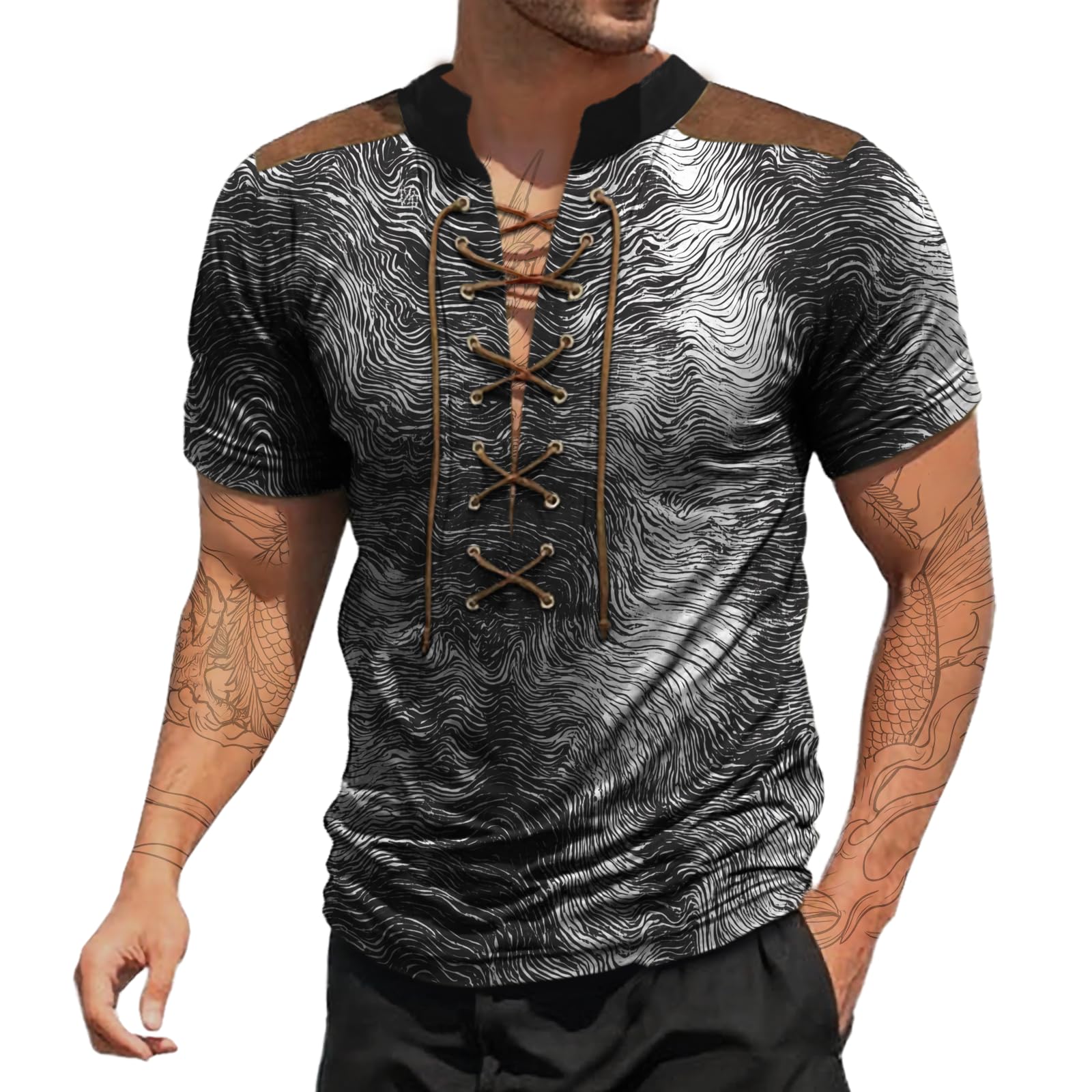 Mens Short Sleeve Shirts Trendy Casual Lightweight Boho Summer Beach Outdoor Classic Slimming Fit V Neck Tops