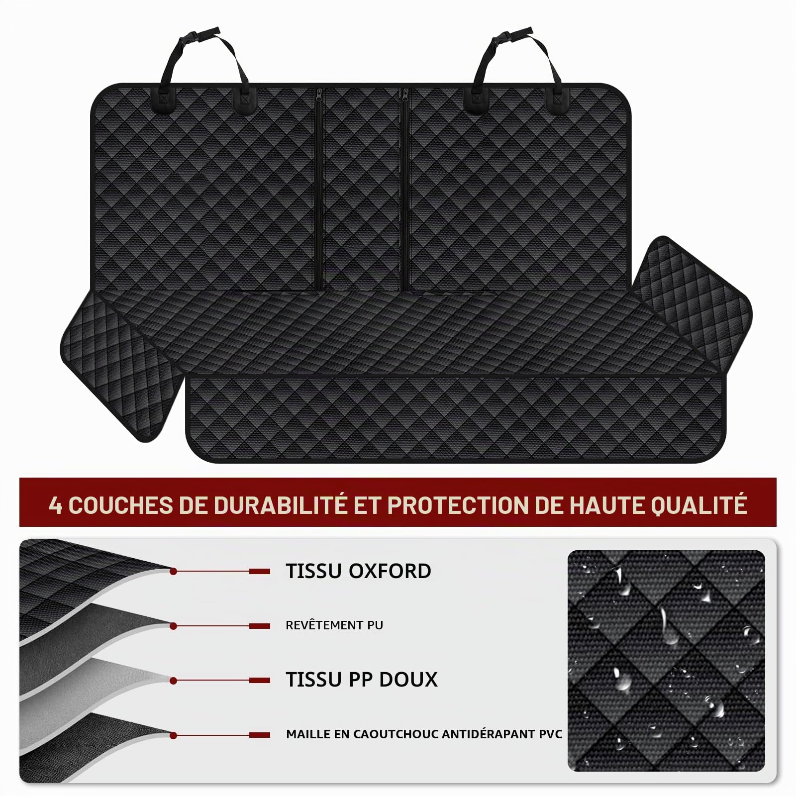 Housse de siège de voiture pour chien VAGCARS, imperméable, résistante aux rayures, avec 1 laisse élastique pour chien, 135x118 cm, Housse universelle pour siège arrière de voiture pour camions