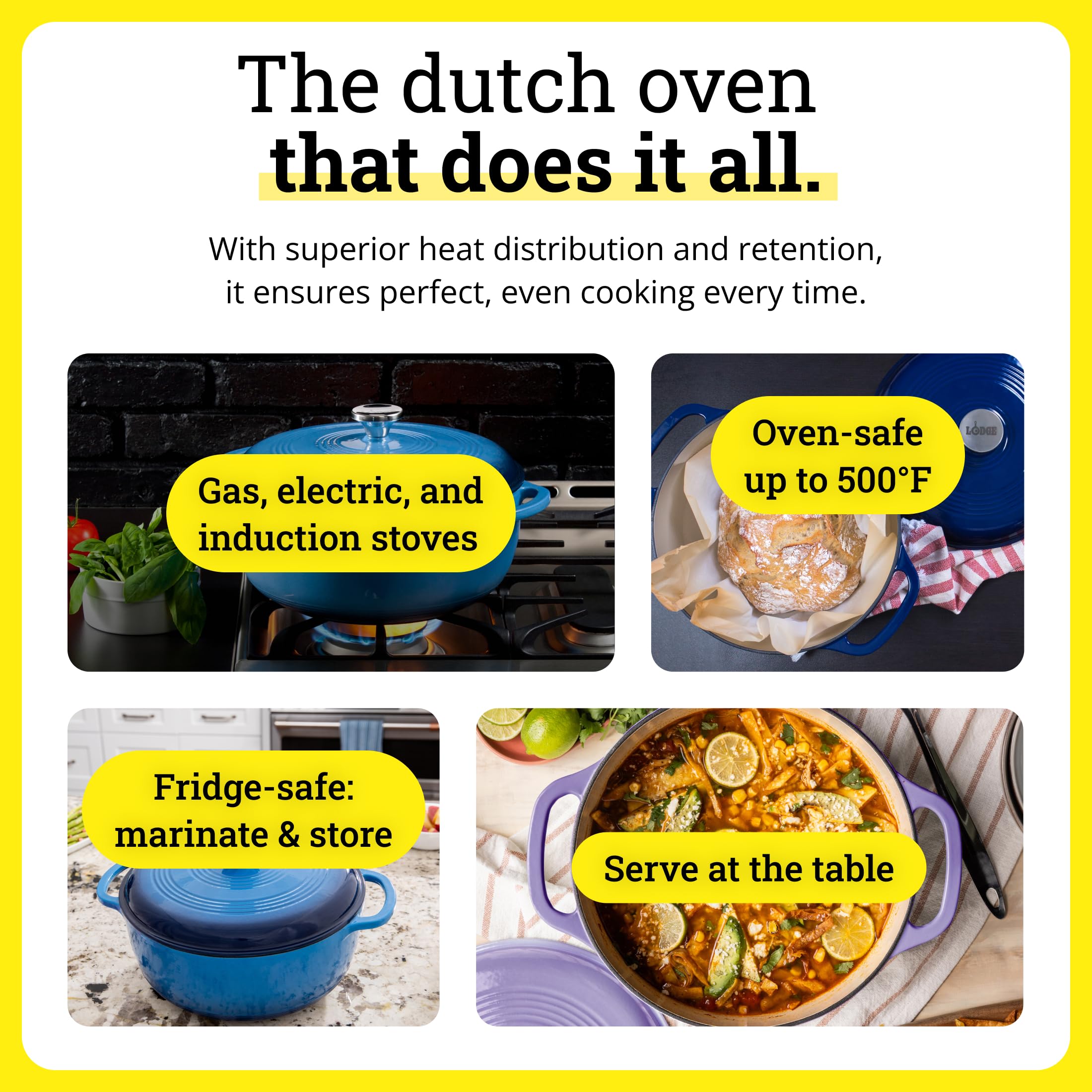 Lodge Essential Enamel Cast Iron Dutch Oven, 7.5 Quart, Caribbean Blue — Amazon image 4