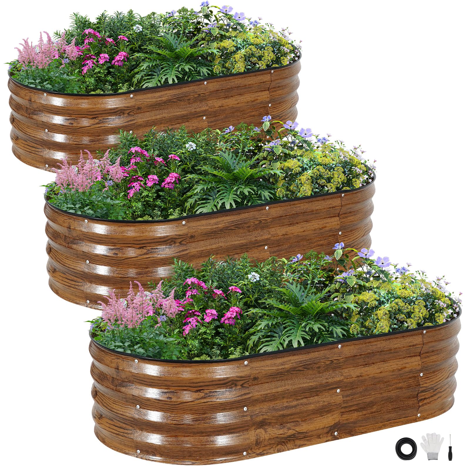 INNO STAGE 3Pcs Galvanized Raised Garden Bed Kit, Outdoor Metal Raised Garden Beds for Vegetables, Rust-Resistant & Easy Assembly, 4x2x1ft Oval Raised