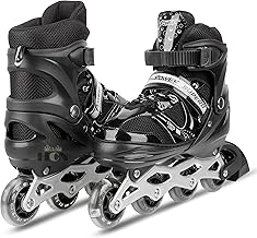 HCN Inline Skates with PU Flashing Wheel Aluminum Body in-Line Skates with Size Adjustable with LED Flash Lights Set for Boys Kids and Girls Length for Age 8-16 Years (Black)