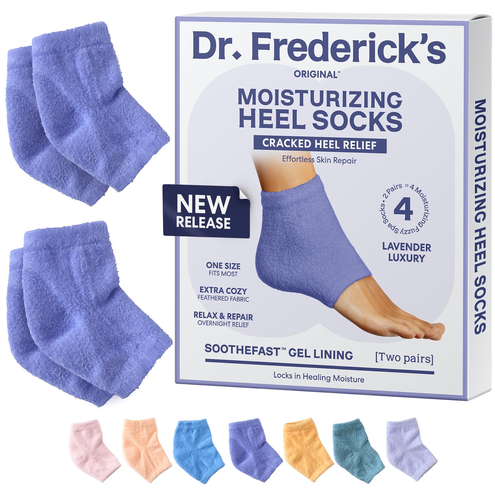 Dr. Frederick's Original Moisturizing Fuzzy Heel Socks - 2 Pairs - Cozy Gel-Lined Sleep Socks for Women & Men - Soothes Dry, Cracked Feet - Heel Repair - Lavender Luxury