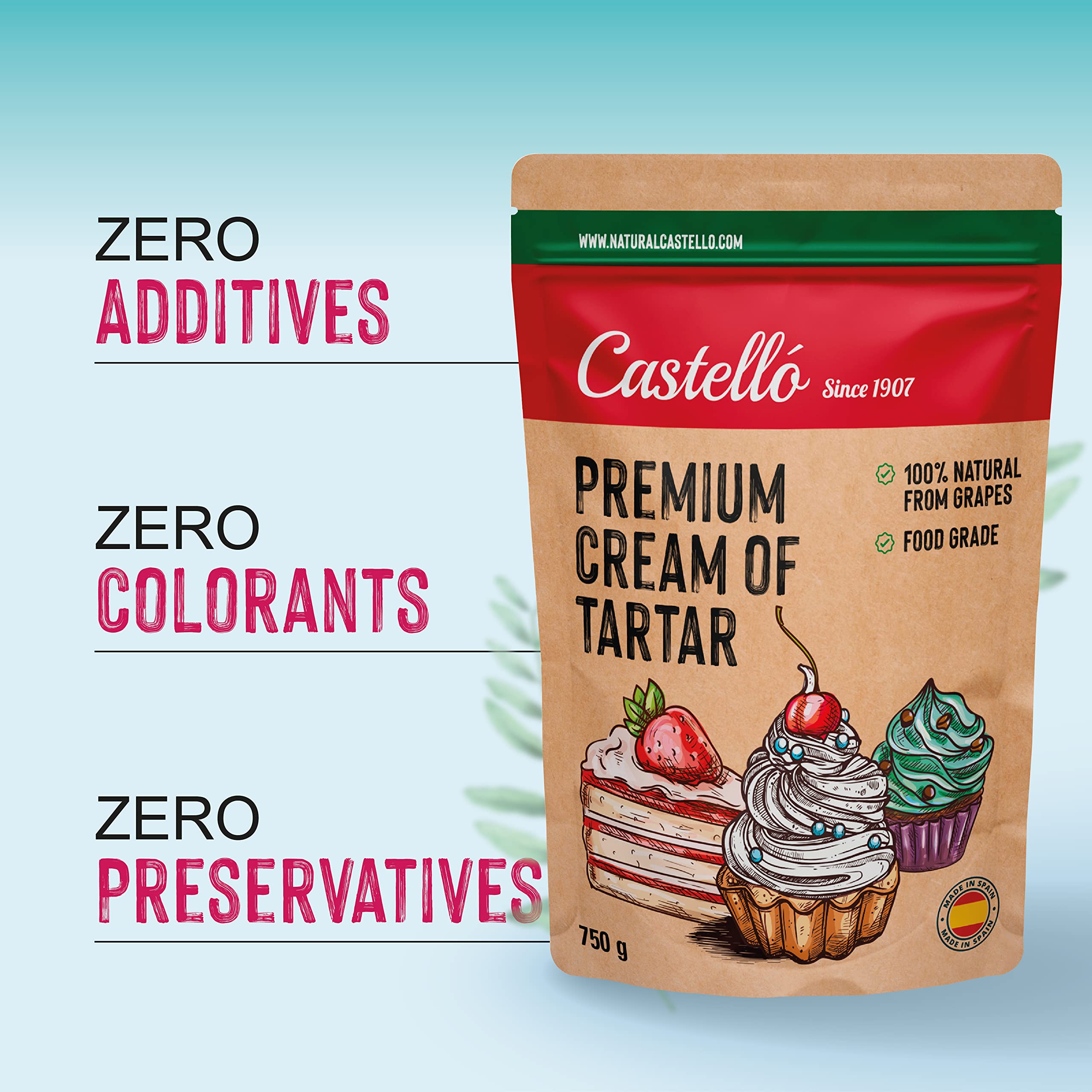 Castello Cremor Tártaro 750 g - 100% Natural Sustituto Levadura Química Sin Gluten