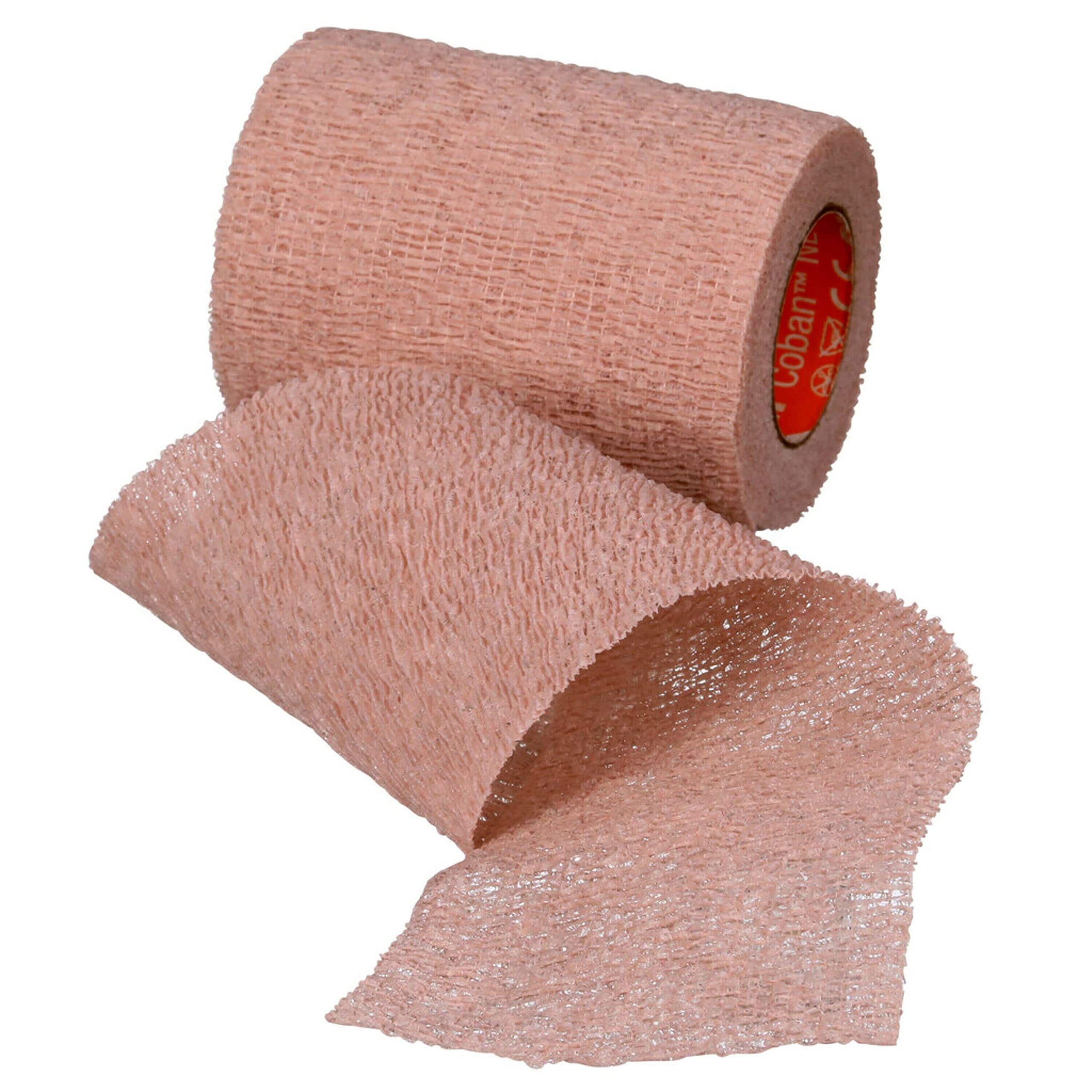 Nexcare No Hurt Wrap Tan 3 in x 2.2 yds - Skin-Tone Self-Adhesive Cohesive Compression Bandage, Sticks to Itself Not Skin or Hair, Painless Removal, Discreet Wrist Ankle & Joint Support Wrap