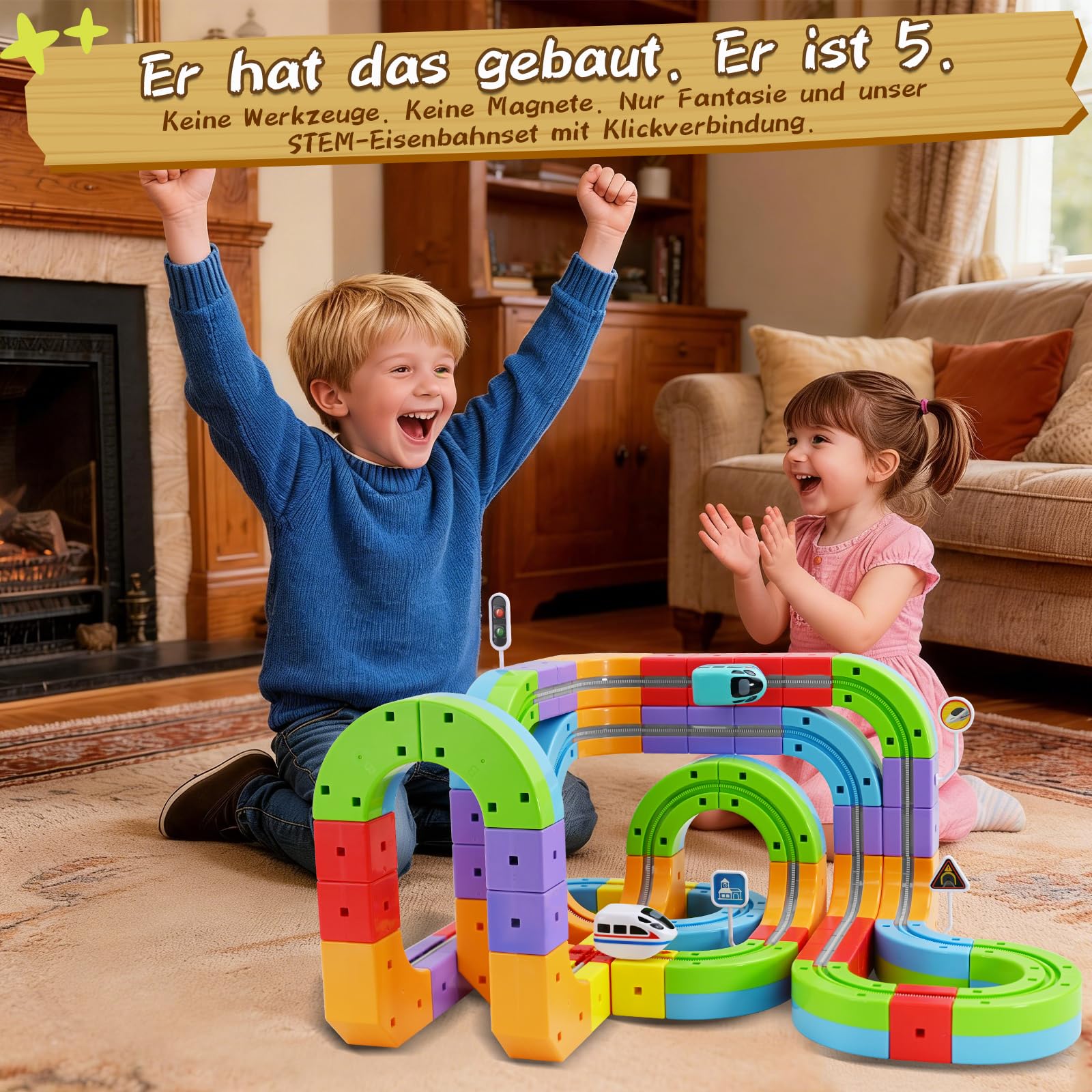 Cubix 3D Zug Set - Cube Track elektrische Kindereisenbahn mit Magic Rail System, STEM Spielzeugzug für Kinder ab 3 Jahren (Anti-Gravitation Design) (Edición Definitiva (88 piezas / 66 pistas))