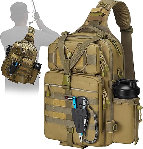 Mochila Piscifun impermeable, de un solo hombro para almacenar los aparejos de pesca. Bolsa de correa cruzada multifuncional para camping,