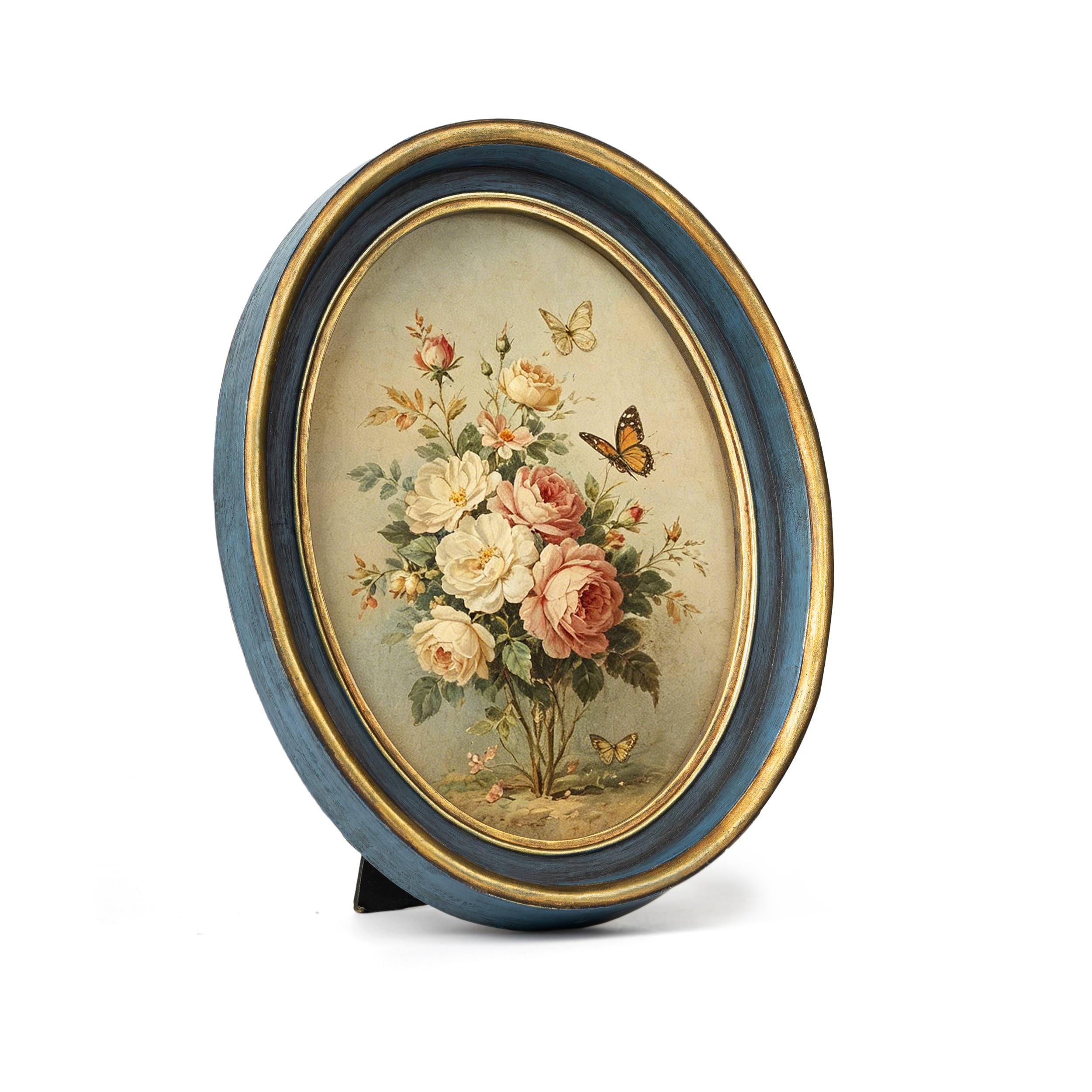 AELS 5x7 Inch Vintage Picture Frame, Elegant Antique Photo Frames with Glass Front, Photo Display, Tabletop Wall Hanging, Gift Ideas, Blue Oval with Gold Trim