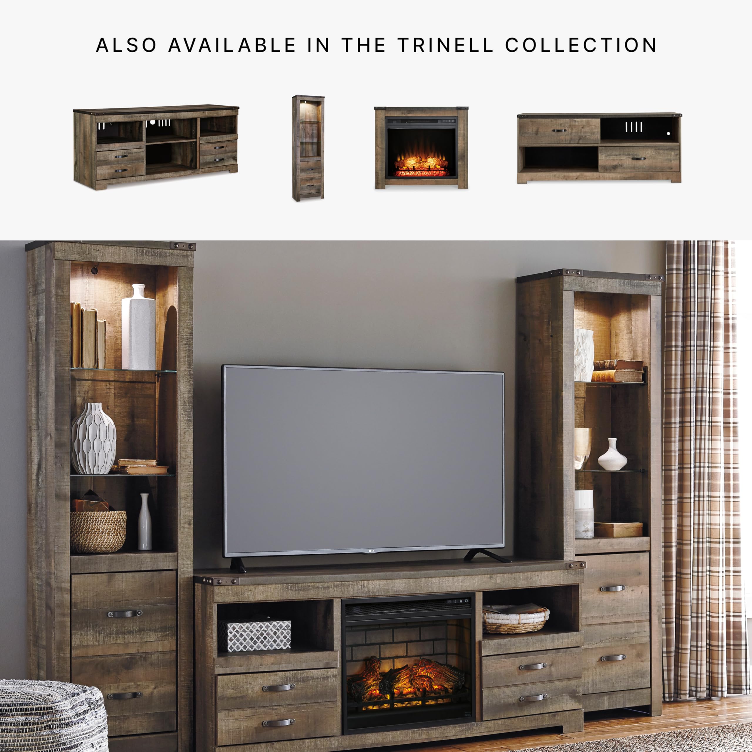Signature Design by Ashley Trinell Rustic TV Stand with Fireplace Option Fits TVs up to 60