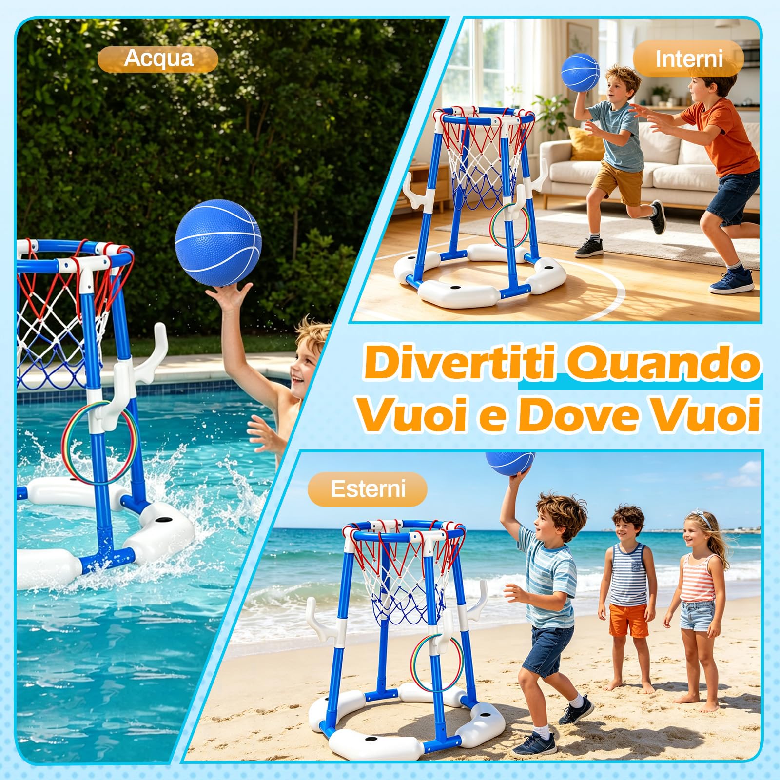 Canestro Basket Piscina, 2 in 1 Canestro da Basket Galleggiante per Piscina, Pool Basketball con 2 Palline, 12 Anelli e Pompa, Giochi Acquatici per Feste in Estive per Bambini e Adulti