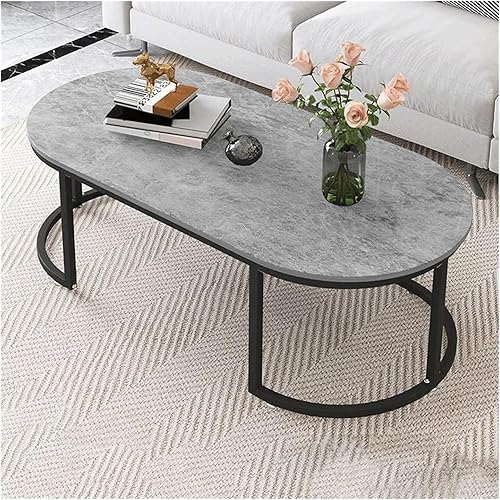 Miniatura 7 de Mesa Marble Oval Coffee Table Nordic Creative Metal Side Table Fashion Wrought Iron Center Table w/Metal e Home Living Room Furniture