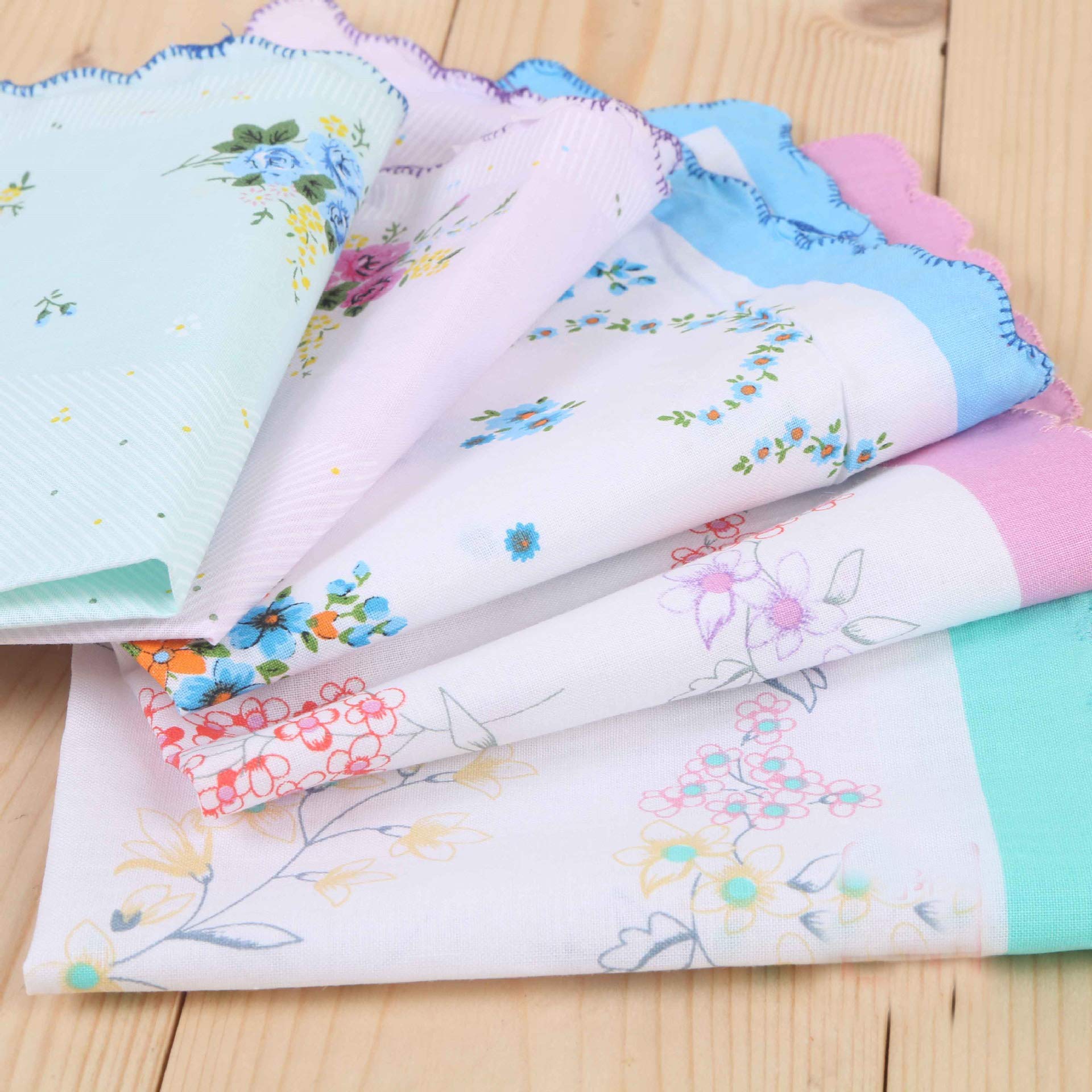 Forlisea Womens Beautiful Cotton Floral Handkerchief Wendding Party Fabric Hanky 10pcs 3