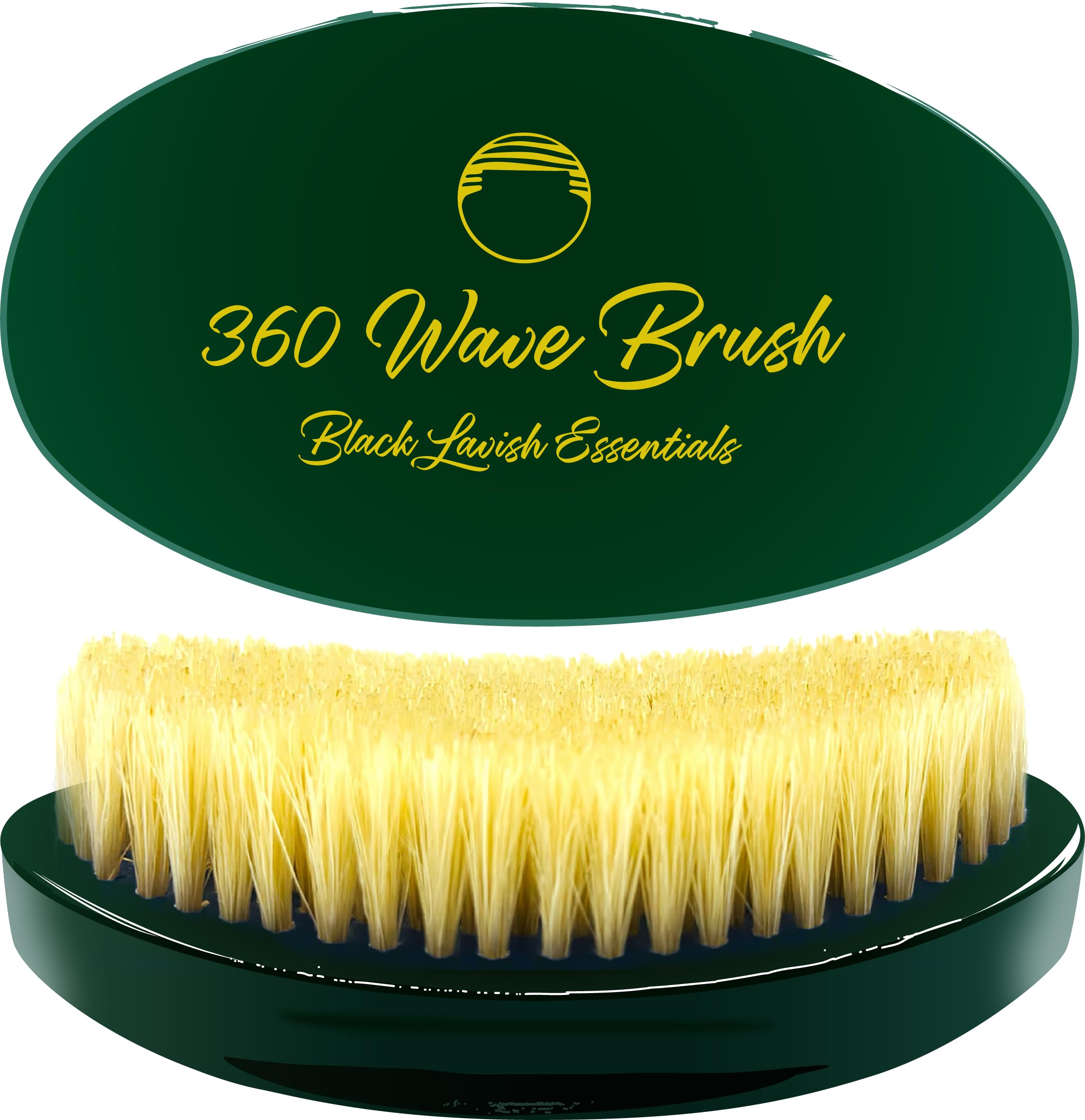 360 Wave Brush, Build Deeper Waves, Soft & Hard Boar Bristle Curved Brush, Black Lavish Essentials Signature (Soft, Emerald Green)