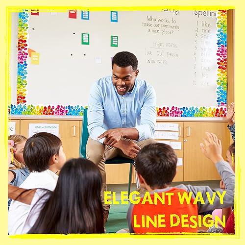 Miniatura 3 de Bordes de tablón de anuncios de 60 pies, patrón de globos de color, borde ondulado enrollado para escuela, aula y oficinas