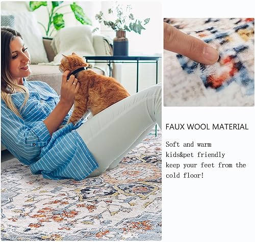 Miniatura 23 de Homcomoda Alfombra de área pequeña de 3 x 5 pies, antideslizante, lavable para entrada, alfombra de entrada de pelo bajo, alfombras vintage