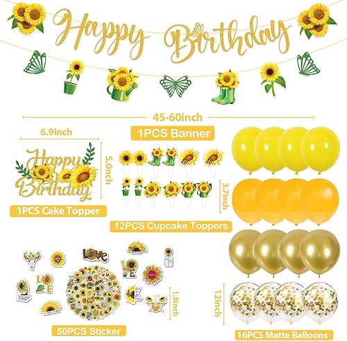 Miniatura 3 de JCOOS Decoraciones de fiesta de girasoles: decoraciones de fiesta de cumpleaños de girasol incluyen globos, pancartas, decoración de tartas,