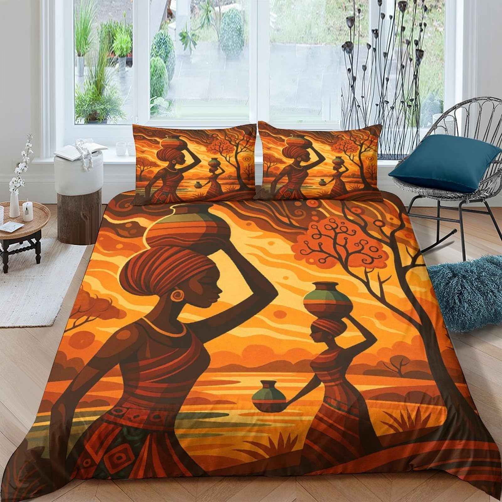 Ctjqhvkz Style-10 3D Printed African Sunset Fitted Sheet Microfiber Soft Orange Tribal Art Mattress Cover For Bedroom Guest Room Decor Single（135X200cm）