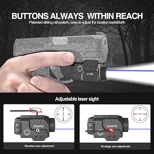 Miniatura 6 de Solofish Combo de Luz Láser Ajustable para Pistola de 800lm Compatible con Riel Completo, Mira Láser Azul a Prueba de Golpes y Luz de Arma