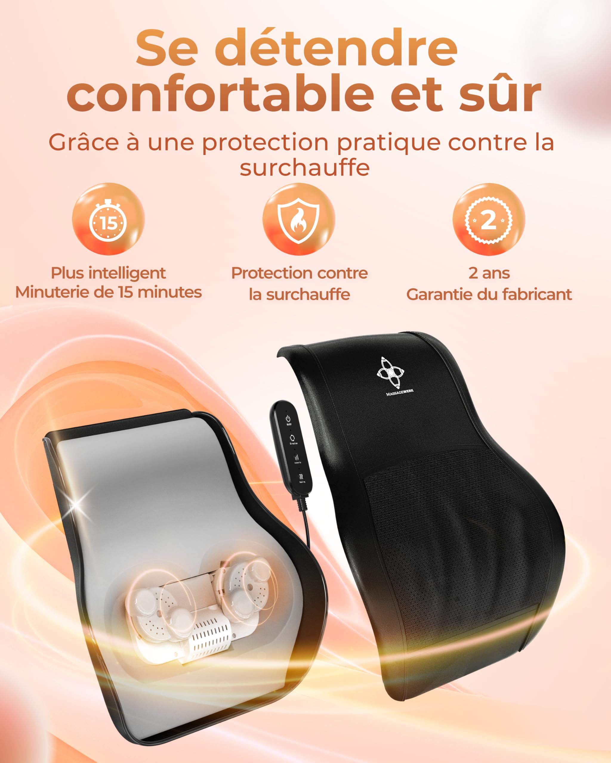 Shiatsu Rücken- und Nackenmassagegerät | Elektrisches Nackenmassagegerät mit Wärmefunktion | Ergonomisch, Ideal zur Linderung von Muskelverspannungen und Schmerzen