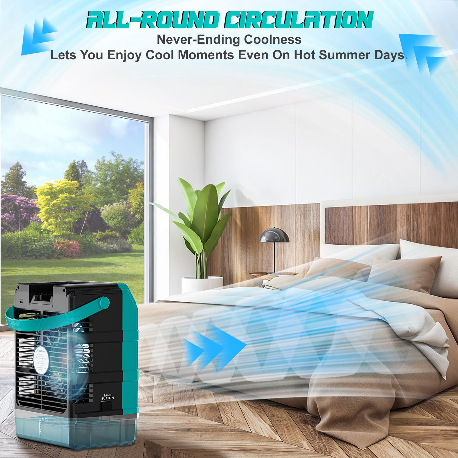Ventilator mit Wasserkühlung Kompatibel für Makita 18V Akku und USB-betrieben，Luftkühler mobil mit Wasserkühlung,Ventilator mit Luftbefeuchter für Terrasse, Garage Urlaub Sport Büro Garten