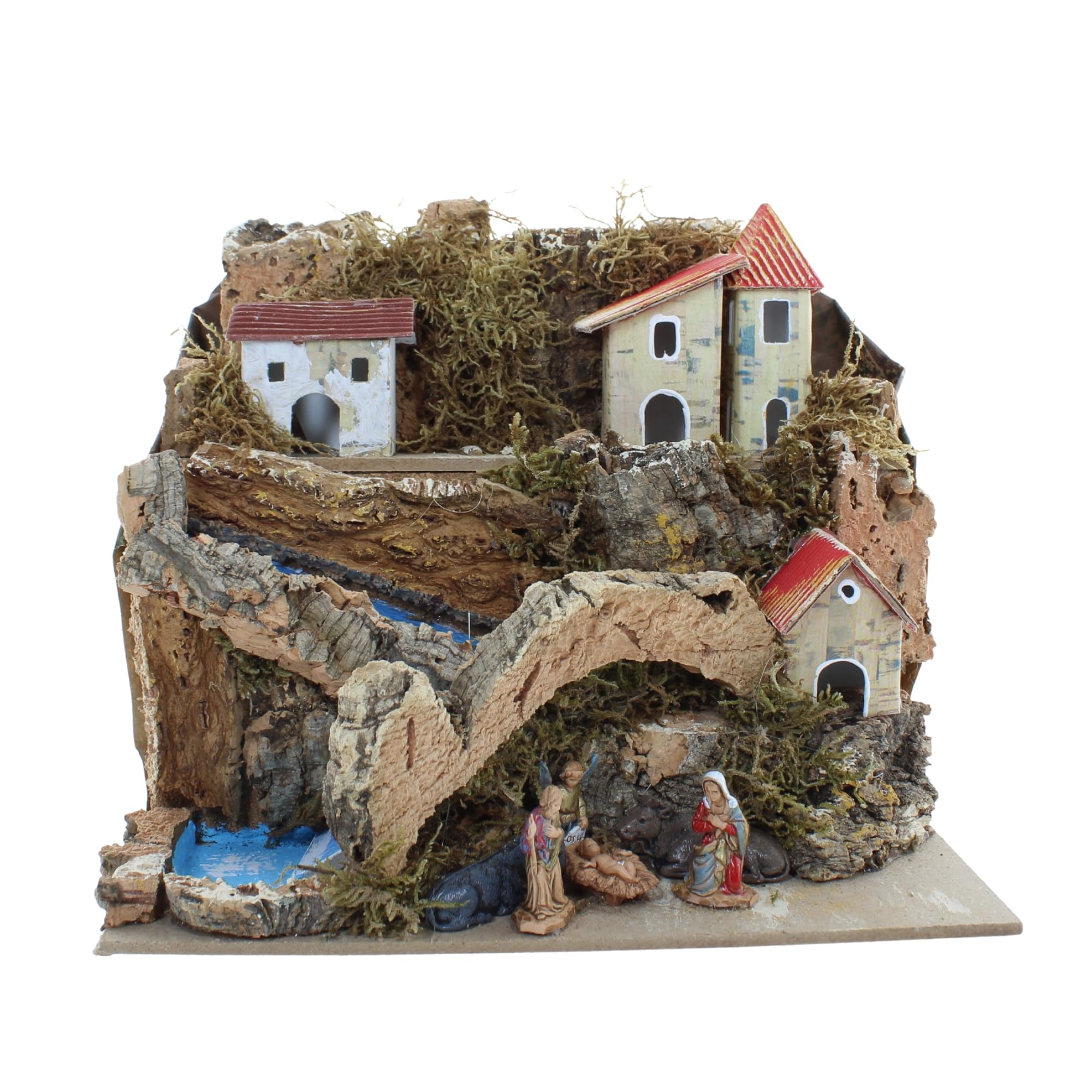 Moranduzzo Paysage Crèche Avec Rivière Et Nativité 3,5cm - Décor Rustique Artisanal Italien 20x14x18cm