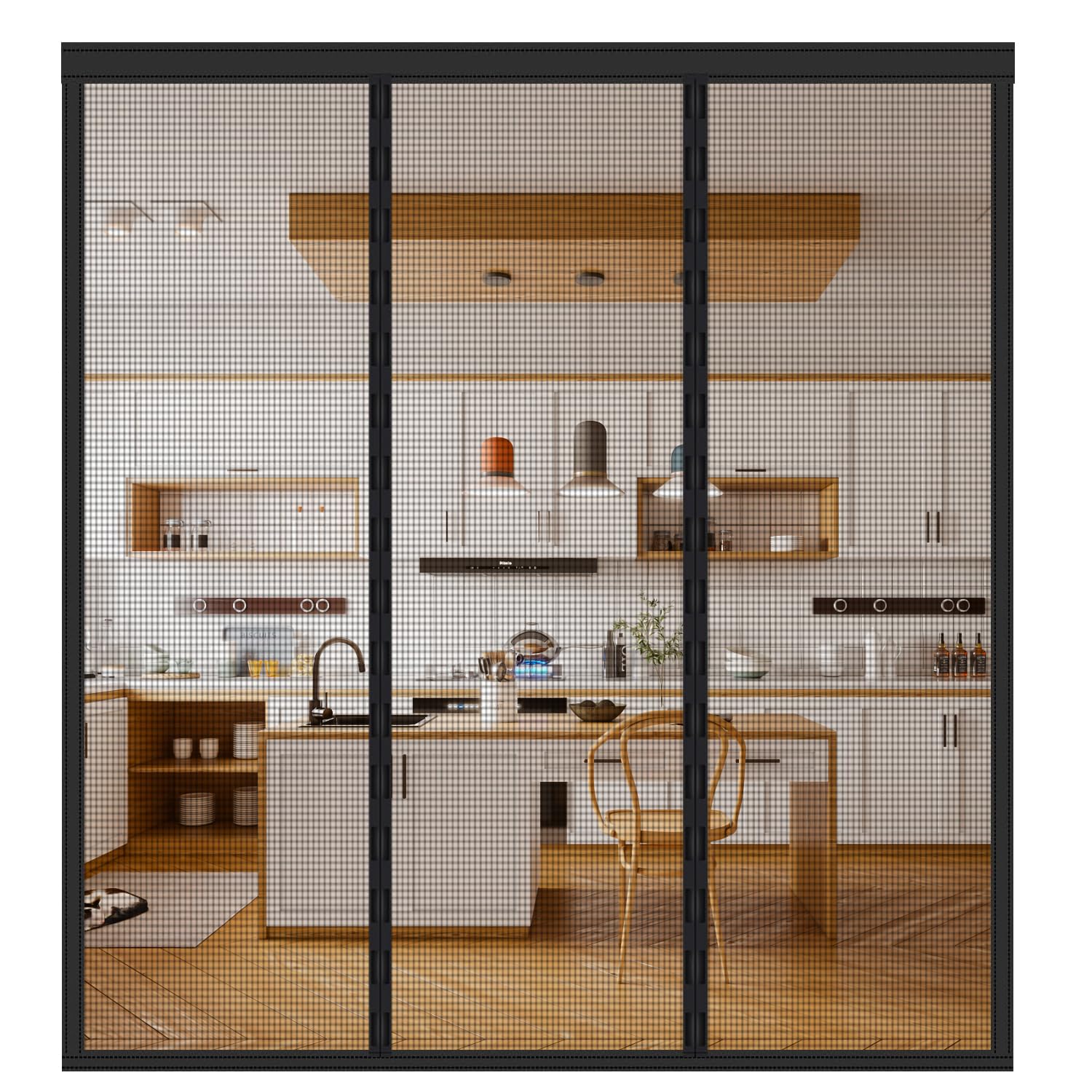 Fly Screens for Doors, 270x230cm Double Door Screen Curtain for Sliding Door with Powerful Magnets and Full Frame Magic Tape, Easy to Install Door Fly Screen Curtain, Keep Fly Bug Out, Black — image 1