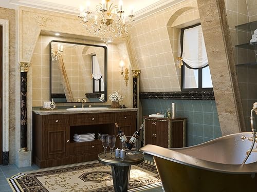 Miniatura 231 de TETOTE Espejo de 60 x 36 pulgadas para baño, espejo de tocador dorado de latón cepillado, espejo de pared grande rectangular con marco de metal Oro