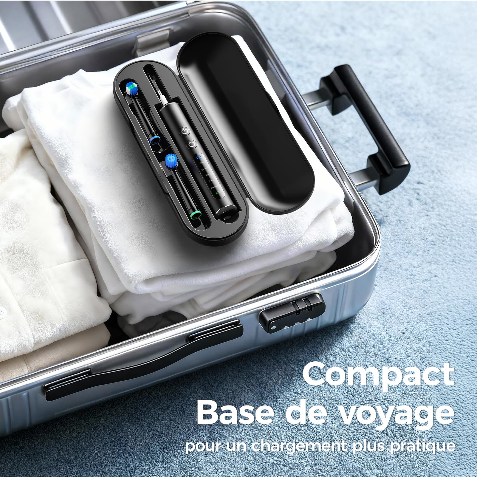 Brosse à Dents Électrique Rotative 2 Pièces Noir + Blanc, Pour Adultes et Enfant, 3 Intensités 5 Modes, Brosse à Dent Électrique avec 12 Têtes de Brosse, 2 Étuis de Voyage, Batterie 120 Jours