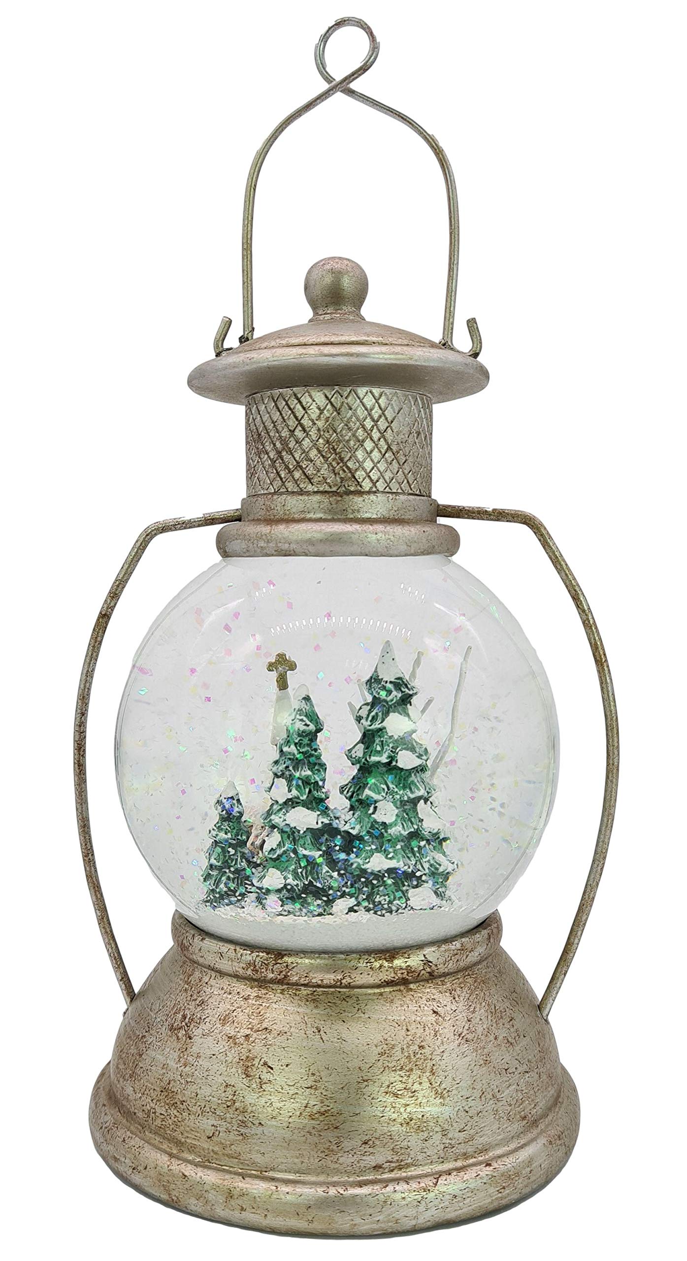 Wichtelstube-Kollektion XL LED Schneekugel Weihnachten Laterne viele Melodien Glitzerkugel Winterwald Vintage Weihnachtslaterne Weihnachtsdeko beleuchtet Batteriebetrieben