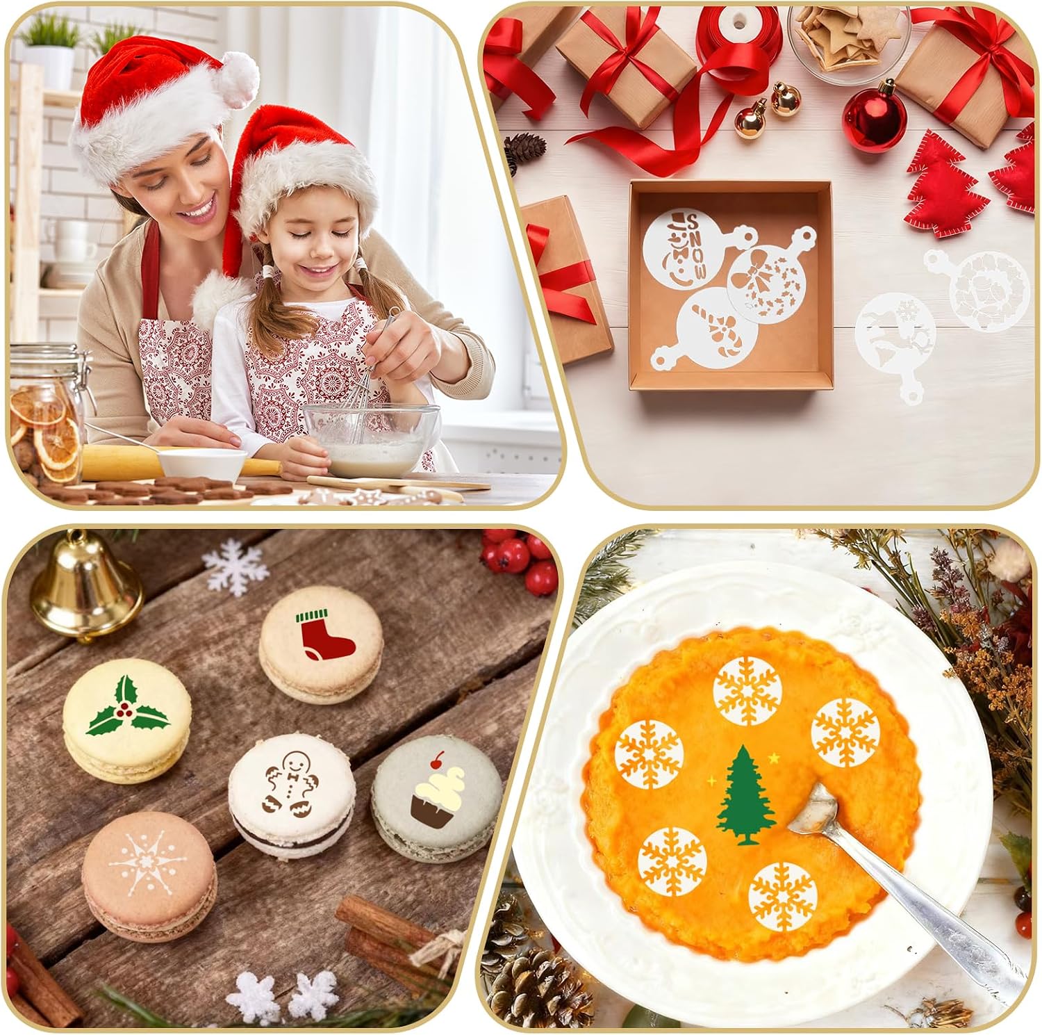 36 Pcs Holiday Cookie Stencils, Reusable Christmas Tree & Snowflake Stencil Templates for Baking, Cake Decorating, Coffee Latte Art, DIY Holiday Crafts (Christmas)