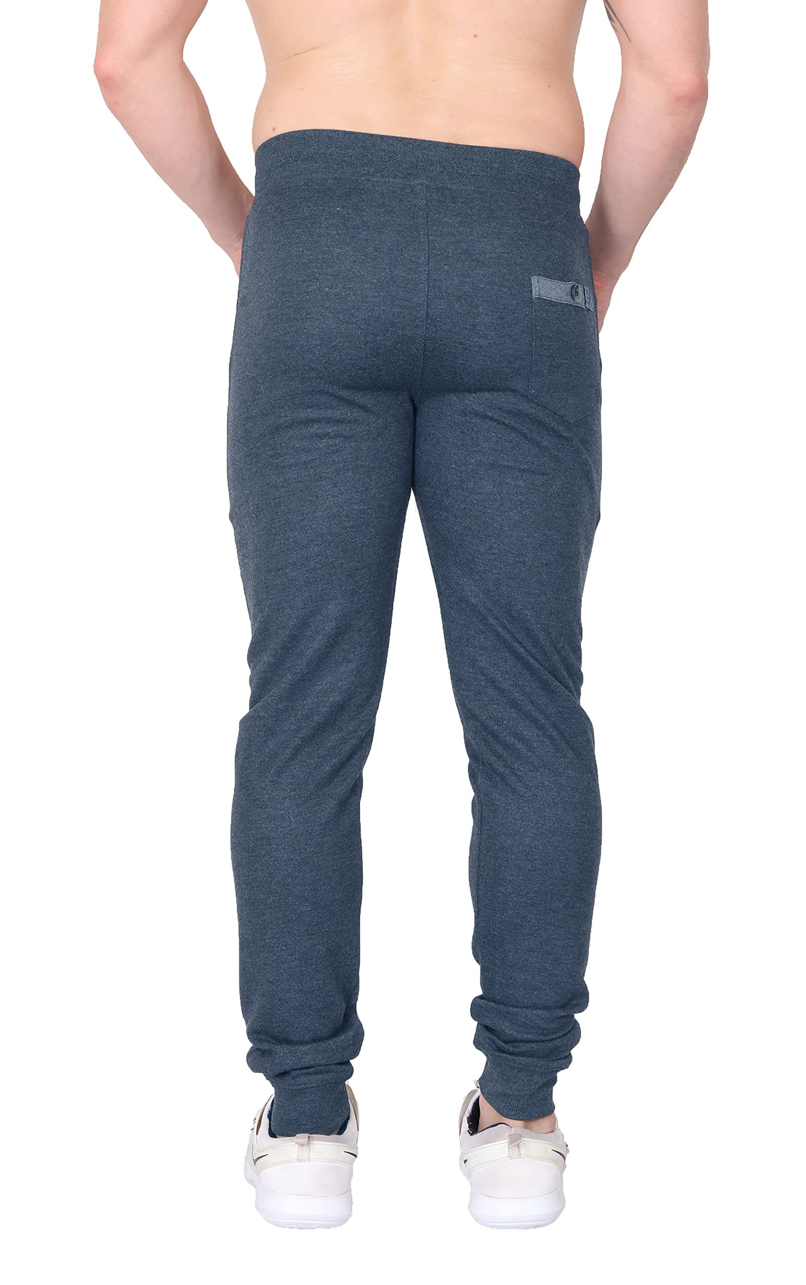 Big Button Męskie spodnie dresowe z bawełny slim fit - otwarty guzik z przodu, uchwyt na kostkę, bawełniana dzianina
