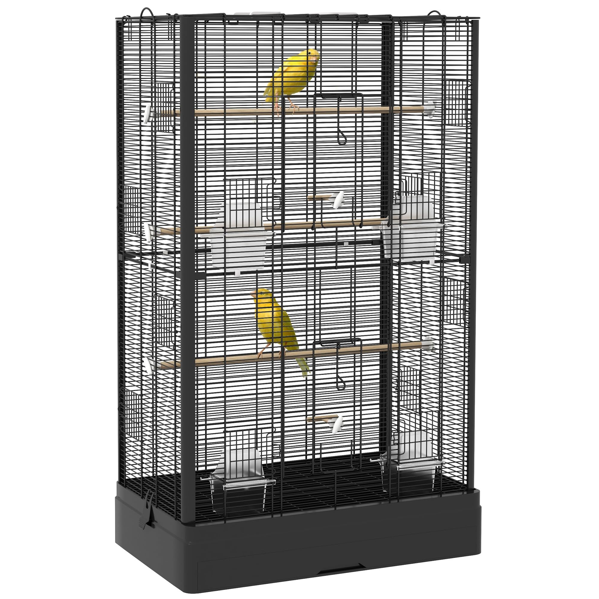 PawHut Cage à Oiseaux Volière avec Portes Perchoirs 61 x 36,5 x 98 cm Noir