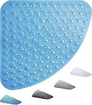 ADOV Tappetino Doccia Antiscivolo, Tappetino da Bagno Antiscivolo Curvo 54x54cm, Tappetino Quadrante in Gomma Pavimento Bagno Doccia, Tappetini Bagno Settori Lavabili in Lavatrice con Ventose- Blu
