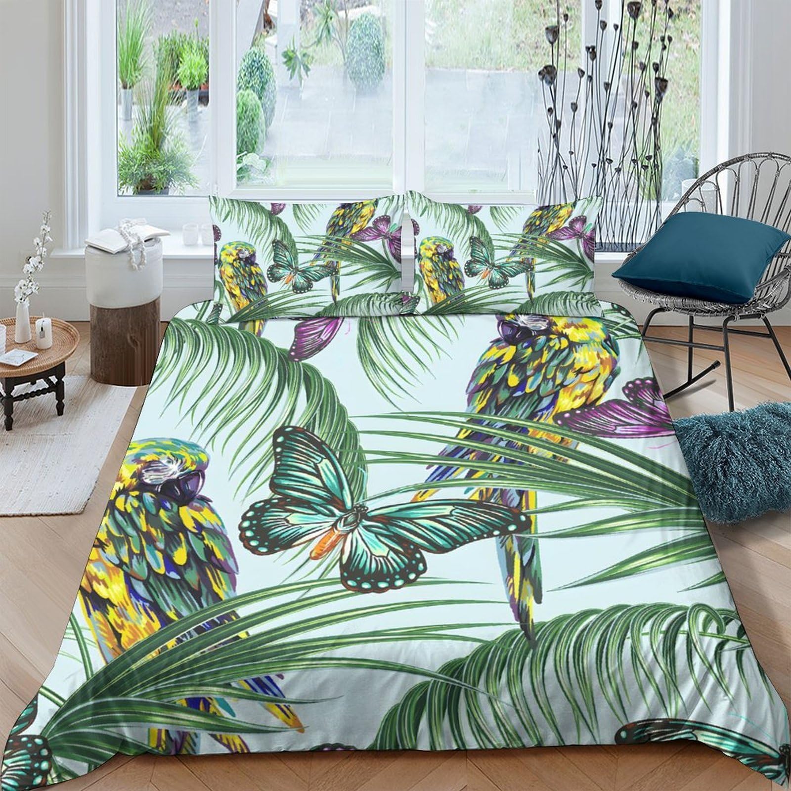 Ctjqhvkz Style-3 3D Printed Tropical Parrot Fitted Sheet Microfiber Soft Breathable Jungle Butterfly Mattress Cover For Bedroom Guest Room Decor Single（135X200cm）