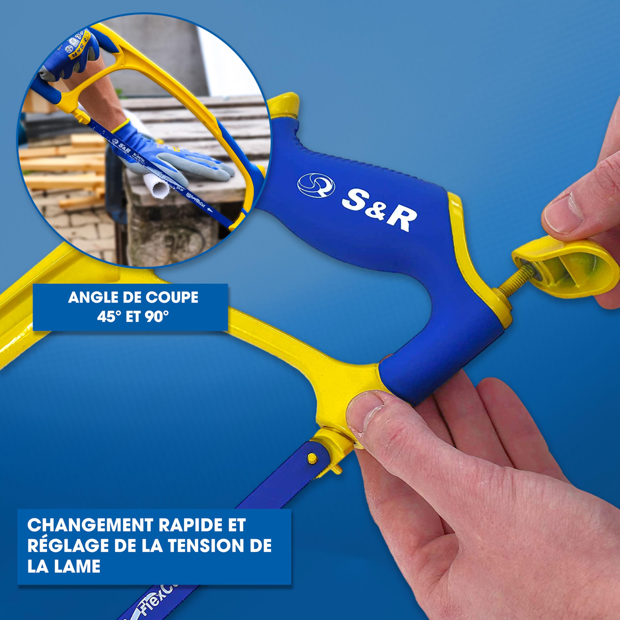 S&R Scie a Métaux et Bois avec 4 Lames Made in Germany. Scie à main Archet pour Bois et Metal. lames bi-métal molybdène 18/24 TPI