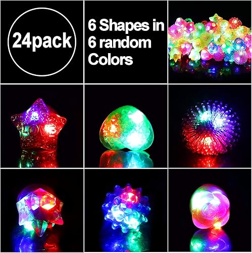 Miniatura 3 de CCINEE 24 anillos iluminados intermitentes coloridos LED de goma con baches que brillan en la oscuridad, juguetes de dedo para suministros de