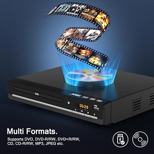 Miniatura 2 de Reproductores de DVD para TV con HDMI, Reproduce Todas las Regiones y Formatos, Reproductor de CD para el Hogar, Soporta Vídeo 1080PCDDVDVCDJPEGUSB,